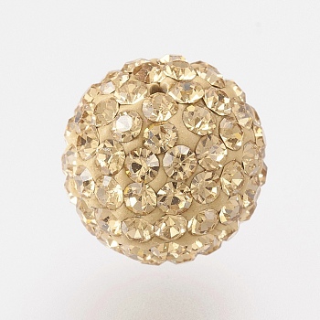 Czech Rhinestone Beads, PP6(1.3~1.35mm), Pave Disco Ball Beads, Polymer Clay, Round, 246_Lt. Colorado Topaz, 6mm, Hole: 1.5mm, about 54~64pcs rhinestones/ball