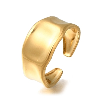 304 Stainless Steel Open Cuff Ring, Wide Band Ring for Women, Real 18K Gold Plated, Adjustable