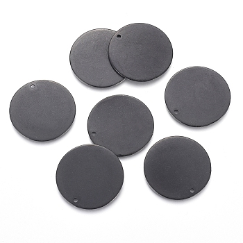 304 Stainless Steel Pendants, Stamping Blank Tag, Flat Round, Electrophoresis Black, 25x1mm, Hole: 1.4mm