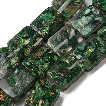 Dyed Natural Imperial Jasper with Resin Beads Strands, Rectangle, Dark Green, 16x12x6mm, Hole: 1.2mm, about 11pcs/strand, 7.09 inch(18cm)
