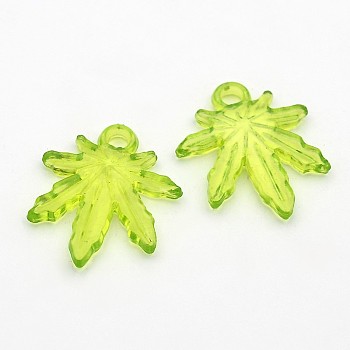 Transparent Acrylic Pendants, Leaf, Yellow Green, 23.2mm long, 20mm wide, 3mm thick, hole: 2.5mm, about 95pcs/50g