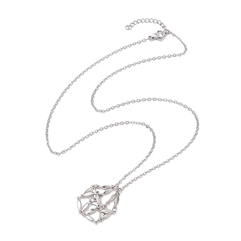 Crystal Stone Cage Pendant Necklaces, 304 Stainless Steel Cable Chain Necklaces , Stainless Steel Color, 19.49 inch(49.5cm)
