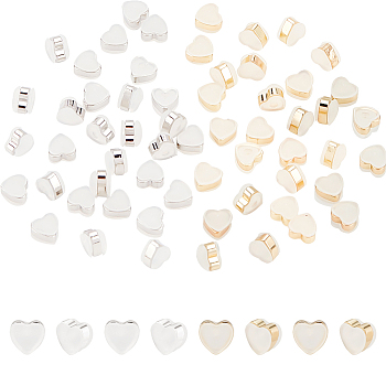 60Pcs 2 Colors Silicone Ear Nuts, with Brass Findings, Heart, Platinum & Golden, 6x6x4mm, Hole: 0.7mm, 30Pcs/color