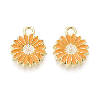 Alloy Enamel Charms, Light Gold, Sunflower Charm, Goldenrod, 17x13x2mm, Hole: 2mm