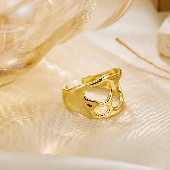 304 Stainless Steel Cuff Open Rings for Women, Golden, 14mm, US Size 7 1/4(17.5mm)