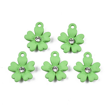 Spray Painted Alloy Pendants, with Crystal Rhinestone, Cadmium Free & Lead Free, Flower, Lime, 15.5x13x3.5mm, Hole: 1.2mm