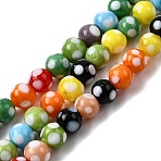 Handmade Lampwork Beads, Round with Polka Dot, Colorful, 8~9x7~8mm, Hole: 1.8mm, about 45pcs/strand, 12.99''(33cm)(LAMP-D002-8mm-01C)