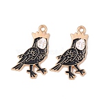 Alloy Enamel Pendants, Light Gold, Alkonost Woman-Headed Crow Charm, Black, 25.5x16.5x1.5mm, Hole: 2mm(X-ENAM-M054-06KCG)
