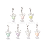 Heart Angel Acrylic Pendants Decorations, with Alloy Lobster Claw Clasps, Silver, 50mm(HJEW-JM03779-01-S)