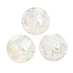 Natural White Shell Carved Cabochons, Flat Round with Cameo Women, 20x3mm(SSHEL-I026-03B-06)