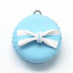 Handmade Polymer Clay Pendants, Macarons with Bowknot, Pale Turquoise, 28~30x25~26x16~21mm, Hole: 2mm(CLAY-Q240-019C)