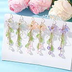 Synthetic Moonstone Dangle Earrings, Flower, with Acrylic & Glass & 304 Stainless Steel Earring Findings, Golden, Mixed Color, 75mm(EJEW-JE06937)