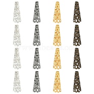 100Pcs 4 Colors Iron Filigree Bead Cones, Mixed Color, 22x8~9mm, Hole: 2.5~3mm(IFIN-YW0003-17)