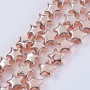 Electroplate Non-magnetic Synthetic Hematite Beads Strands, Grade AA, Star, Rose Gold Plated, 6x6x3mm, Hole: 0.5mm, about 87pcs/strand, 16.1 inch(41cm)(G-F553-04B-RG)