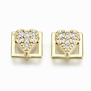 Brass Micro Pave Cubic Zirconia Cabochons, Fit Floating Locket Charms, Cadmium Free & Nickel Free & Lead Free, Heart, Real 16K Gold Plated, Clear, 7x7x2.5mm(KK-S061-49G-C-NR)