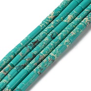 Synthetic Imperial Jasper Dyed Beads Strands, Column, Turquoise, 4~4.5x13~14mm, Hole: 1.2mm, about 27~29pcs/strand, 14.72''~14.96''(37.4~38cm)(G-D077-B01-04)