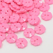 Acrylic Buttons, 2-Hole, Dyed, Flower, Pink, 18x3.5mm, Hole: 2mm(BUTT-E007-B-02)