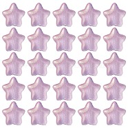 Transparent Spray Painted Glass Beads, with Glitter Powder, Star, Lilac, 8x8.5x4mm, Hole: 1mm(GLAA-FS0001-62B)