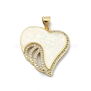 Brass Micro Pave Clear Cubic Zirconia Pendants, with Sythetic Opal, Heart, Real 18K Gold Plated, 23.5x22x2.5mm, Hole: 4x3.5mm(KK-A221-19C-G)