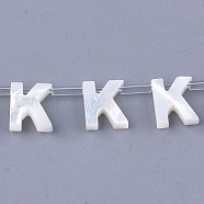 Natural Sea Shell Beads, White Shell Mother of Pearl Shell, Top Drilled Beads, Letter.K, 10x2.5~11.5x3mm, Hole: 0.8mm(SHEL-T012-60K)