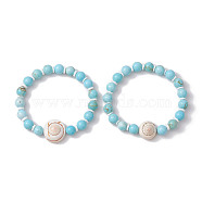 Summer Beach Natural Shiva Eye Shell Bead Bracelets, 8mm Dyed Natural Magnesite Round Beaded Stretch Bracelets for Women, Turquoise, Inner Diameter: 2~2-1/8 inch(5.1~5.22cm)(X-BJEW-JB10313-03)