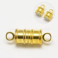 Brass Magnetic Clasps with Loops, Column, Golden, 17x6mm, Hole: 2mm(KK-MC026-G)