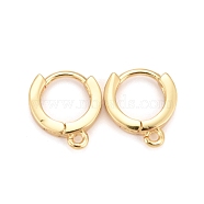 Brass Huggie Hoop Earring Findings, with Horizontal Loop, Real 18K Gold Plated, 10 Gauge, 11.5x10x2.5mm, Hole: 1mm, Pin: 1mm(KK-Z020-03G)