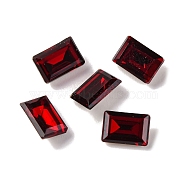 Glass Rhinestone Cabochons, Pointed Back & Back Plated, Faceted, Rectangle, Siam, 6x4x2.5mm(RGLA-A026-02A-208)