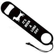 201 Stainless Steel Bottle Opener, with PU Leather Cord, Rectangle, Dog, 178x38x2mm(AJEW-WH0393-030)