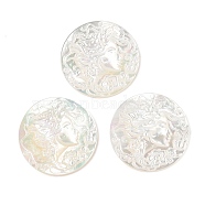 Natural White Shell Carved Cabochons, Flat Round with Cameo Women, 20x3mm(SSHEL-I026-03B-06)