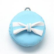 Handmade Polymer Clay Pendants, Macarons with Bowknot, Pale Turquoise, 28~30x25~26x16~21mm, Hole: 2mm(CLAY-Q240-019C)
