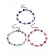 304 Stainless Steel Horse Eye Link Chain Bracelet with Resin Evil Eye Beaded for Women, Mixed Color, 6-7/8 inch(17.5cm)(BJEW-F439-01P)