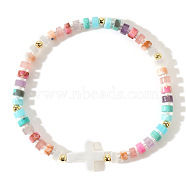 Sweet Shell Cross Stretch Bracelets, Mixed Stone & Seed Beads Women's Jewelry, Mixed Color(TE5534-3)