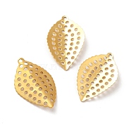 Ion Plating(IP) 304 Stainless Steel Pendants, Hollow, Leaf Charm, Golden, 18x11x2mm, Hole: 0.9mm(STAS-D174-06G)