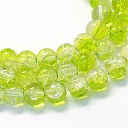 Baking Painted Transparent Crackle Glass Round Bead Strands, Green Yellow, 8.5~9mm, Hole: 1.5mm, about 100~105pcs/strand, 31.8 inch(DGLA-Q018-8mm-25)