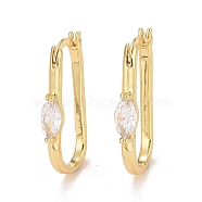 Clear Cubic Zirconia Oval Hoop Earrings, Brass Hinged Earrings for Women, Cadmium Free & Nickel Free & Lead Free, Real 18K Gold Plated, 22.5x2x11.5mm, Pin: 1~1.5x0.5mm(EJEW-C022-11G)