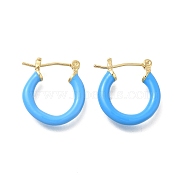 Brass Enamel Hoop Earrings for Women, Flat Round, Light Gold, Dodger Blue, 20x19.5x4mm, Pin: 0.8mm(EJEW-M211-01LG-E)