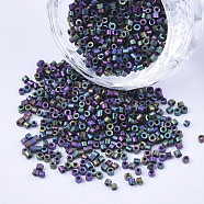 Electroplate Glass Cylinder Beads, Seed Beads, Frosted, Metallic Colours, Iris, Round Hole, Colorful, 1.5~2x1~2mm, Hole: 0.8mm, about 8000pcs/bag, about 85~95g/bag(SEED-Q036-01A-K02)
