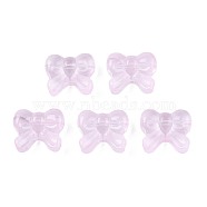 Transparent Spray Painted Glass Beads, Bowknot, Pink, 14x16x6mm, Hole: 1mm(GLAA-N035-025-C06)