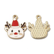 Alloy Enamel Pendants, for Christmas, Elk Christmas Reindeer/Stag, Golden, White, 22.5x18x1.2mm, Hole: 1.8mm(X-ENAM-Z001-03G-B)