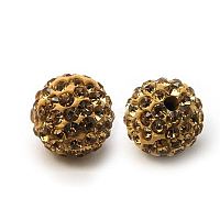 Polymer Clay Rhinestone Beads, Pave Disco Ball Beads, Grade A, Round, PP15, Light Colorado Topaz, 14mm, Hole: 1.5mm