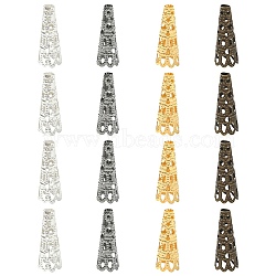 100Pcs 4 Colors Iron Filigree Bead Cones, Mixed Color, 22x8~9mm, Hole: 2.5~3mm(IFIN-YW0003-17)
