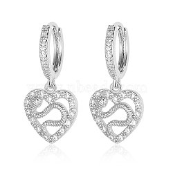 Brass Micro Pave Clear Cubic Zirconia Hoop Earrings, Hollow Heart with Snake Dangle Earrings for Women, Platinum, 28x12mm(EJEW-OY001-12P)