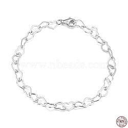 Rhodium Plated 925 Sterling Silver Heart Link Chain Bracelets, with S925 Stamp, Real Platinum Plated, 7-1/8 inch(18cm)(BJEW-I314-057B-P)