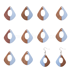 Ornaland Resin & Wood Pendants, teardrop, Cornflower Blue, 32.5x27.5x2.5~4mm, Hole: 1.5mm, 10pcs/box(RESI-OL0001-08D)