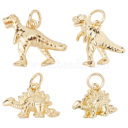 10Pcs 2 Style Rack Plating Brass Pendants, with Jump Ring, Dinosaur, Real 18K Gold Plated, 14x18x5mm, Hole: 3.6mm, 5pcs/style(KK-BBC0004-61)