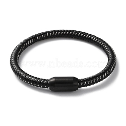 Leather Braided Round Cord Bracelet, with 304 Stainless Steel Magnetic Clasps for Men Women, Black, 8-1/4 inch(20.8cm)(BJEW-F460-01EB)