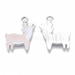 Alloy Pendants, with Enamel, Sika Deer, Platinum, Pink, 22x18x2mm, Hole: 2.5mm(ENAM-S119-030C-P)