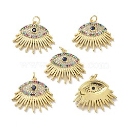 Brass Cubic Zirconia Pendants, Long-Lasting Plated, Lead Free & Cadmium Free, Real 18K Gold Plated, with Jump Ring, Eyes, Colorful, 22.5x26x4mm, Hole: 3mm(KK-B047-11G)