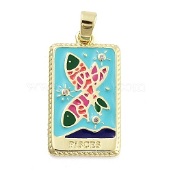 Rack Plating Brass Micro Pave Clear Cubic Zirconia Pendants, with Enamel, Cadmium Free & Lead Free, Real 18K Gold Plated, Rectangle with Constellations Charm, Pisces, 27x15x2mm, Hole: 3.5x6mm(KK-S371-02G-08)